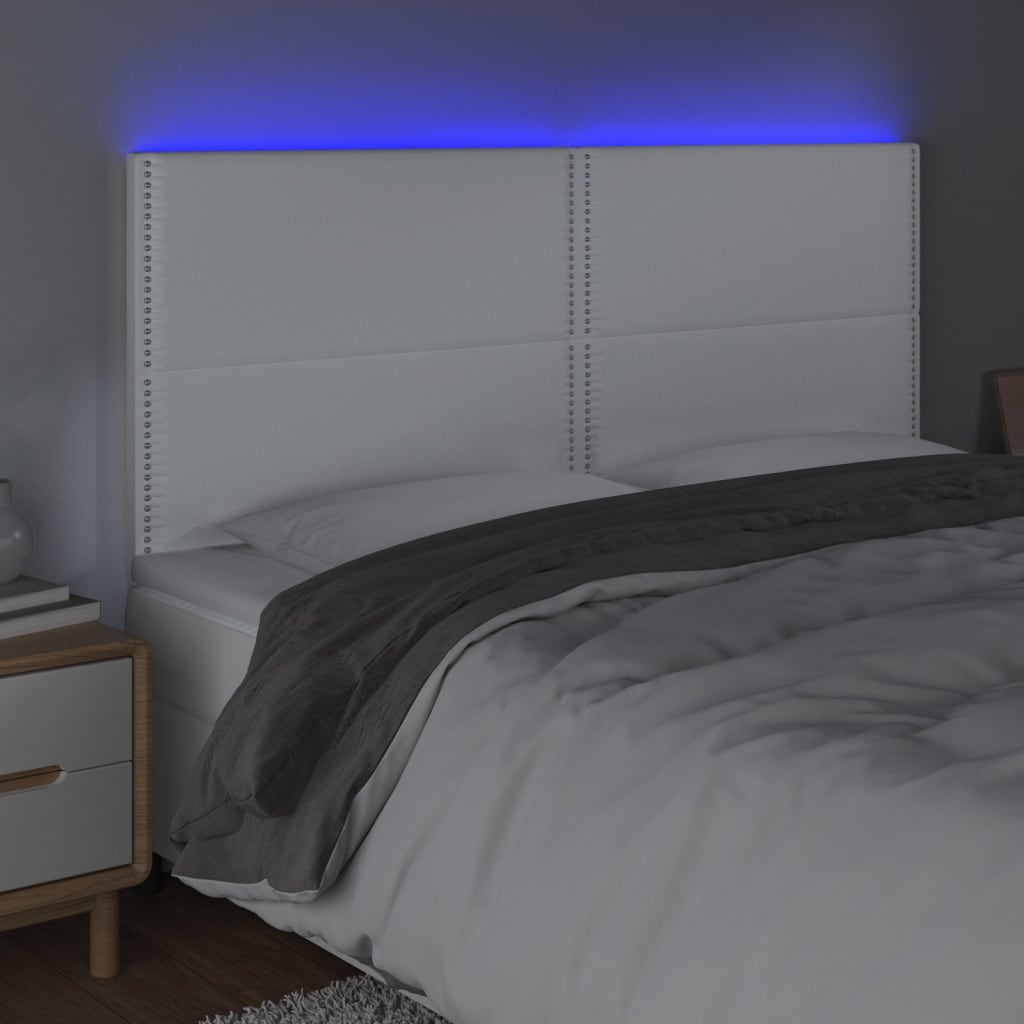 Hoofdbord LED 200x5x118/128 cm kunstleer wit is nu te koop bij PeponiXL, paradijselijk wonen!
