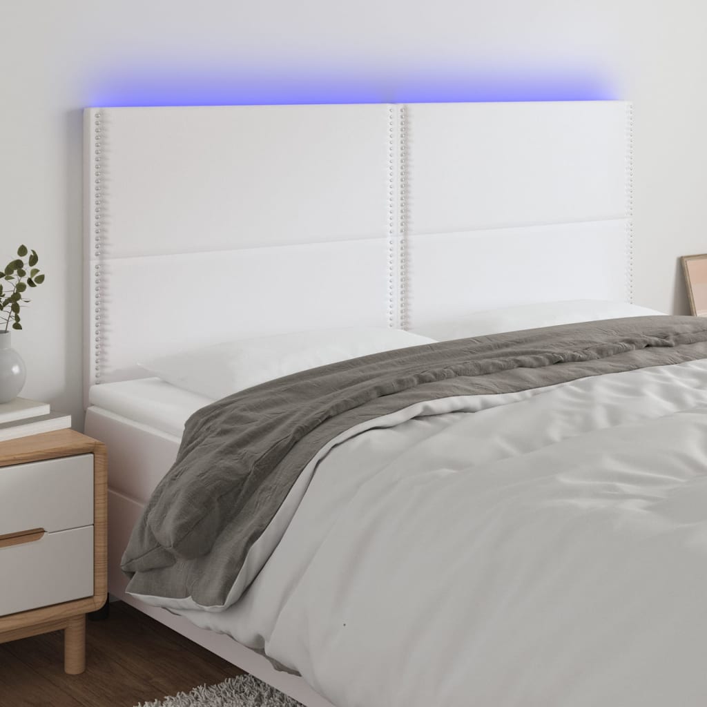 Hoofdbord LED 200x5x118/128 cm kunstleer wit is nu te koop bij PeponiXL, paradijselijk wonen!
