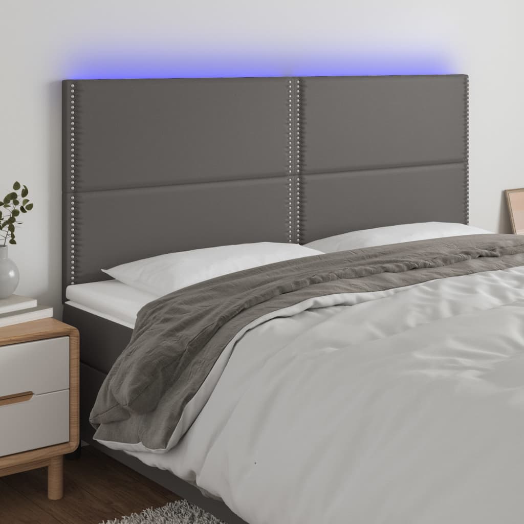 Hoofdbord LED 200x5x118/128 cm kunstleer grijs is nu te koop bij PeponiXL, paradijselijk wonen!