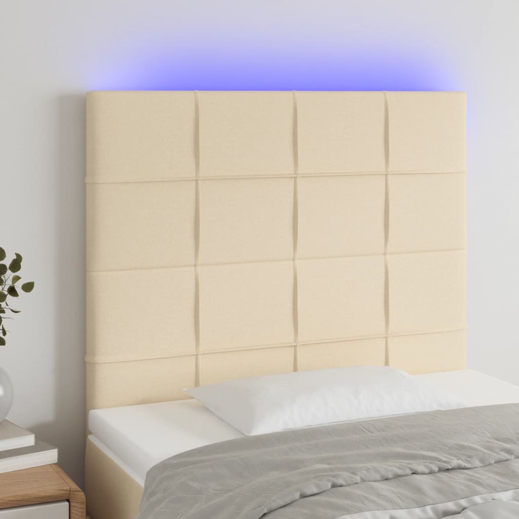Hoofdbord LED 90x5x118/128 cm stof crèmekleurig is nu te koop bij PeponiXL, paradijselijk wonen!