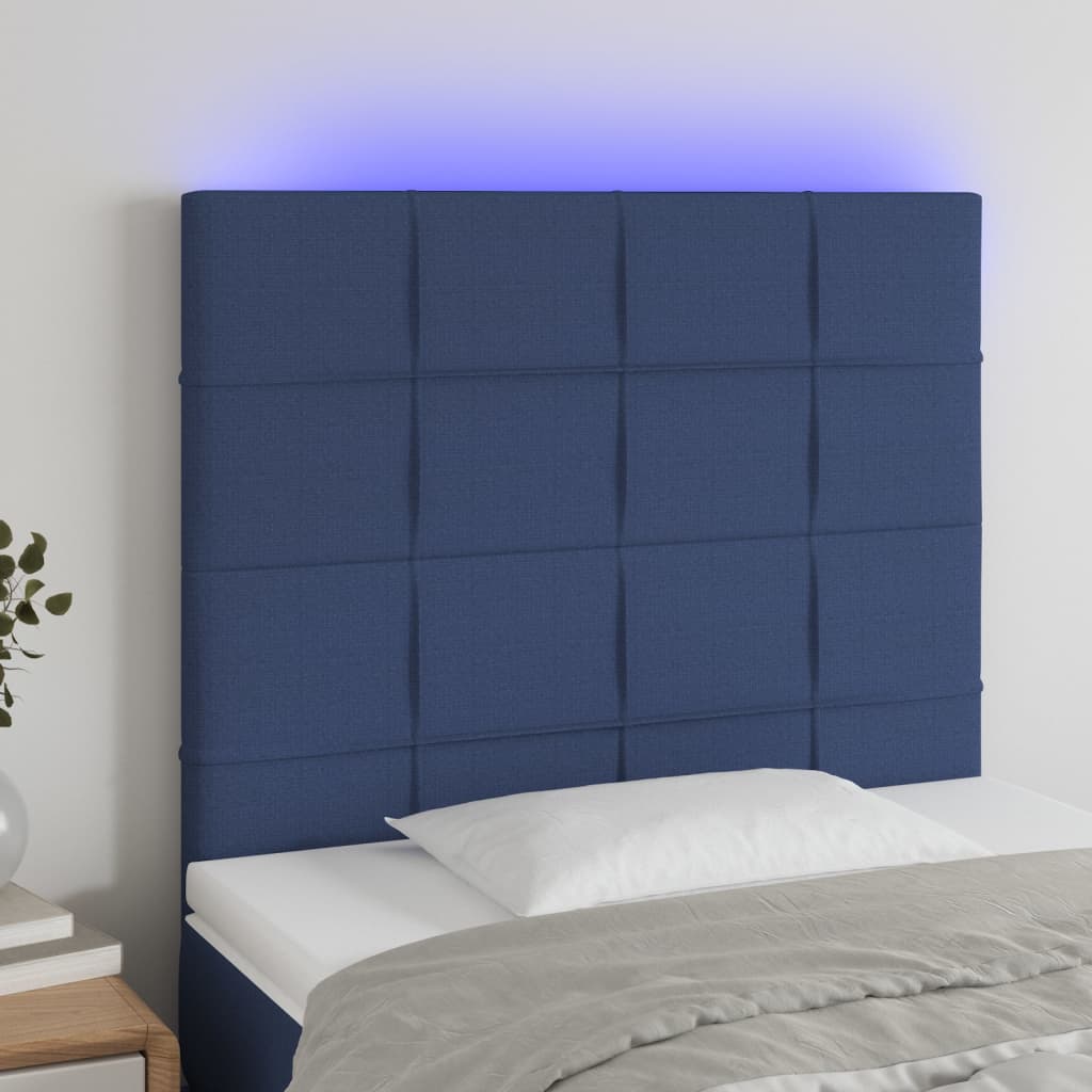 Hoofdbord LED 100x5x118/128 cm stof blauw is nu te koop bij PeponiXL, paradijselijk wonen!