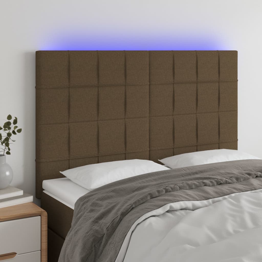Hoofdbord LED 144x5x118/128 cm stof donkerbruin is nu te koop bij PeponiXL, paradijselijk wonen!