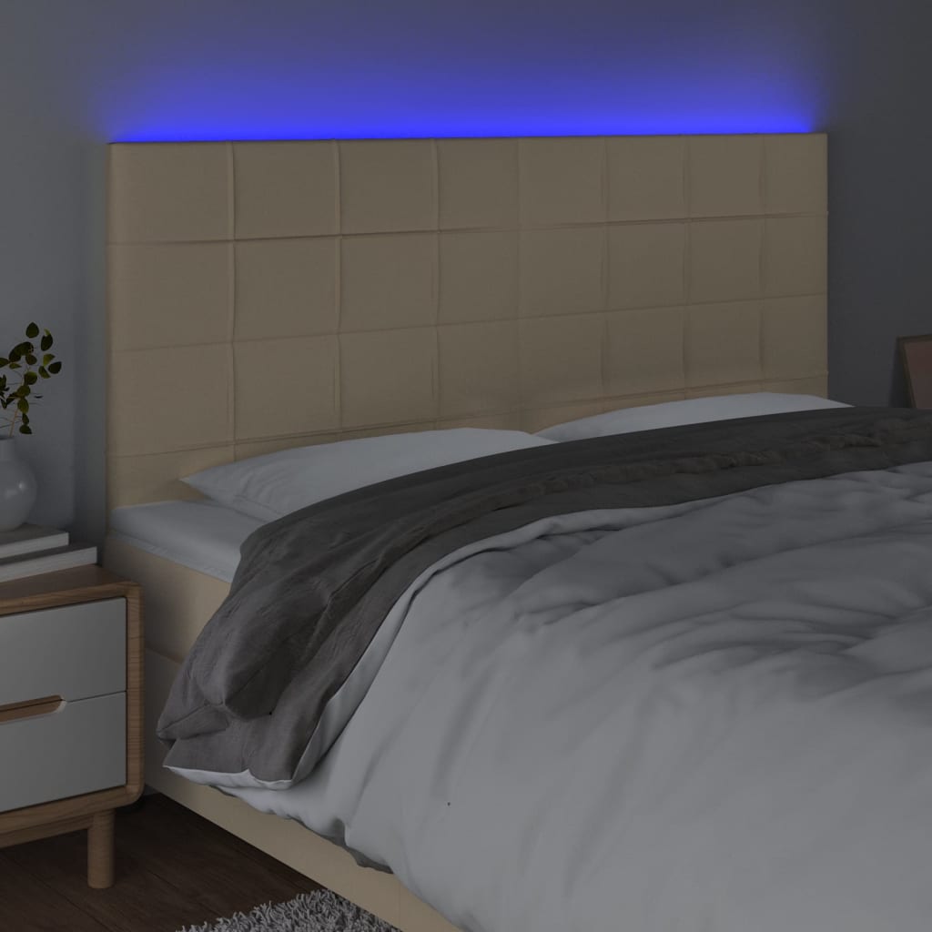 Hoofdbord LED 160x5x118/128 cm stof crèmekleurig is nu te koop bij PeponiXL, paradijselijk wonen!