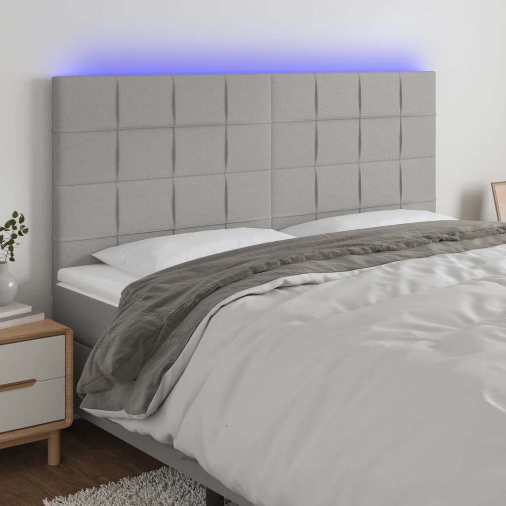 Hoofdbord LED 200x5x118/128 cm stof lichtgrijs is nu te koop bij PeponiXL, paradijselijk wonen!