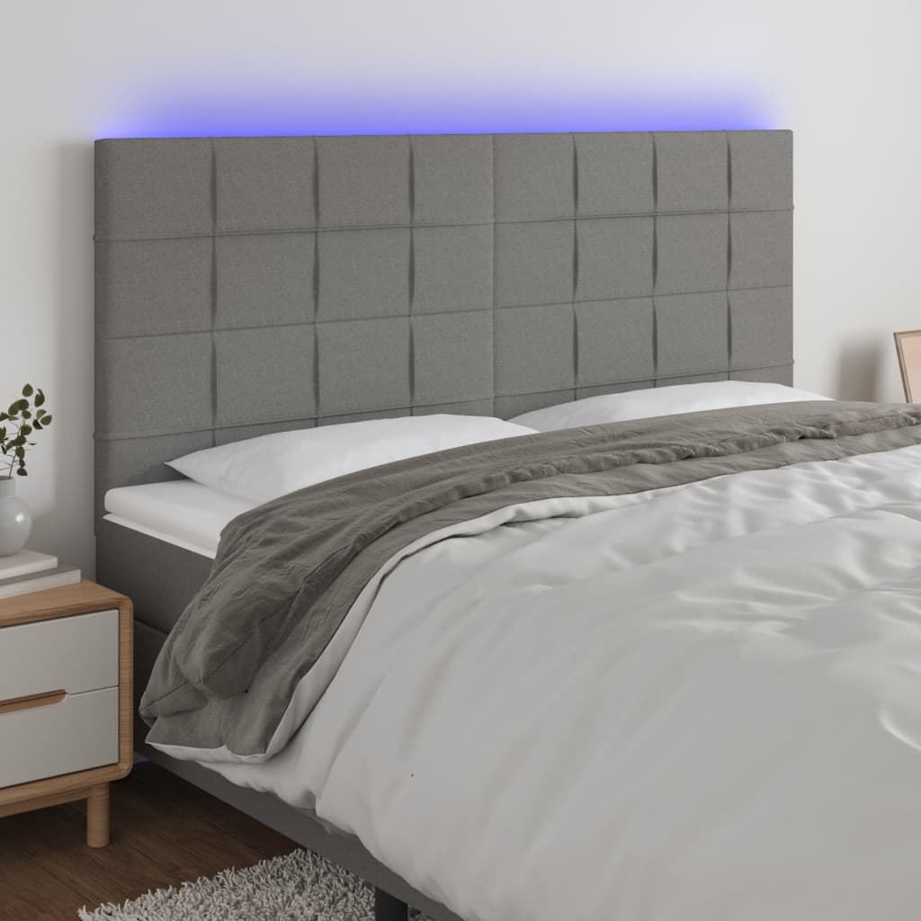 Hoofdbord LED 200x5x118/128 cm stof donkergrijs is nu te koop bij PeponiXL, paradijselijk wonen!