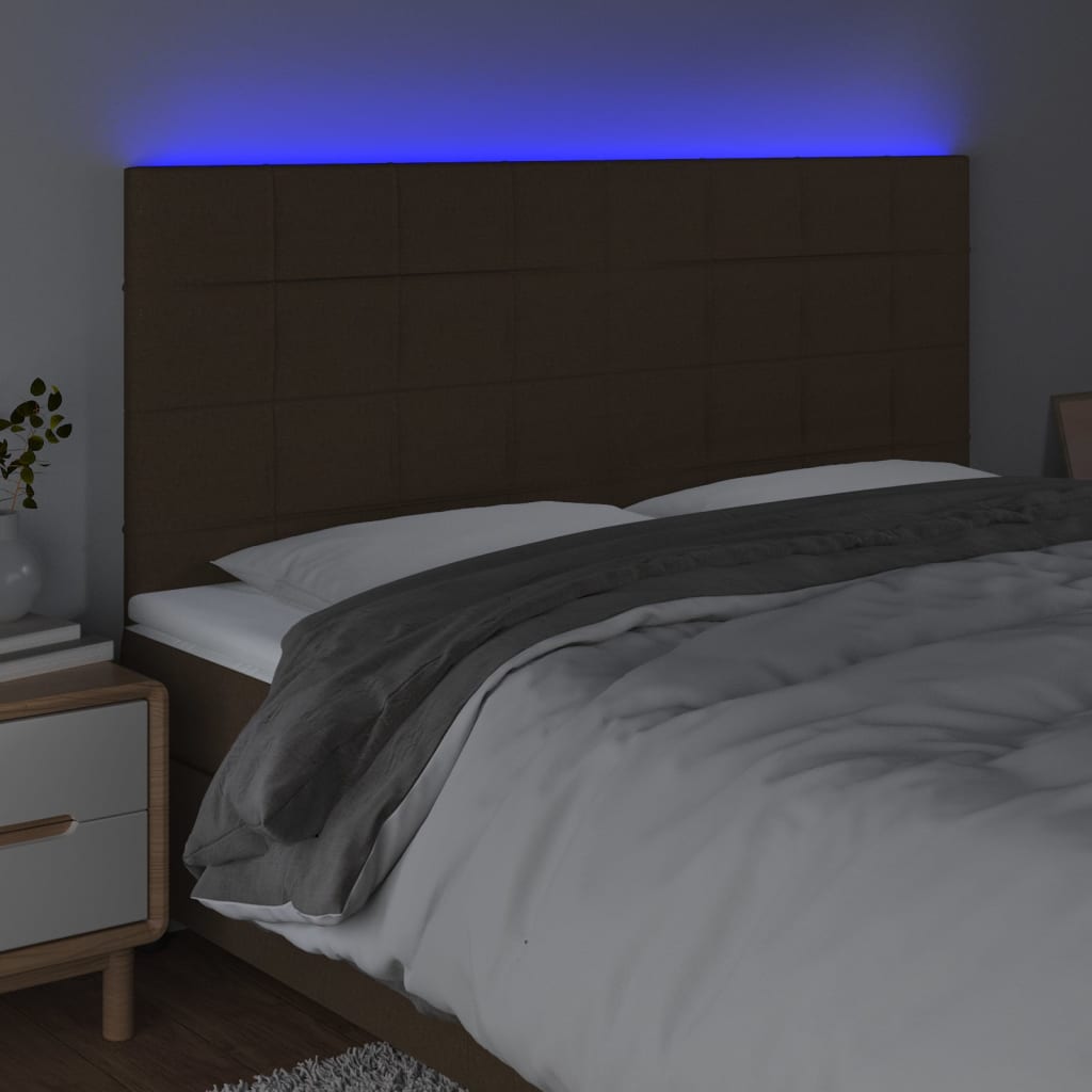 Hoofdbord LED 200x5x118/128 cm stof donkerbruin is nu te koop bij PeponiXL, paradijselijk wonen!