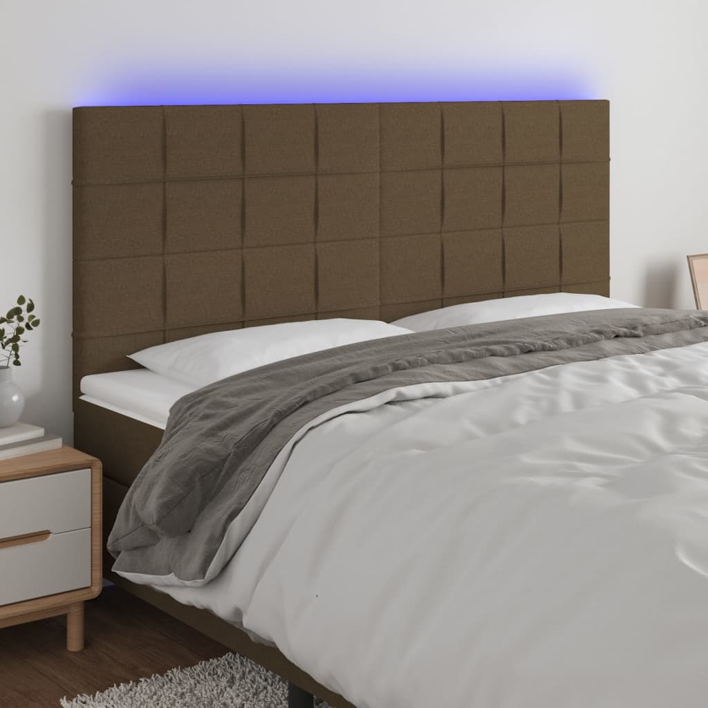 Hoofdbord LED 200x5x118/128 cm stof donkerbruin is nu te koop bij PeponiXL, paradijselijk wonen!