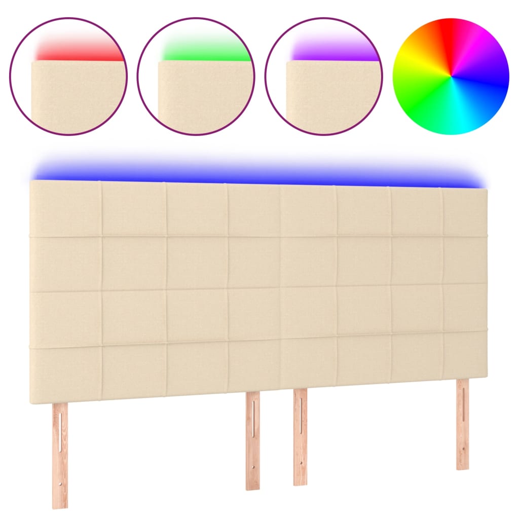 Hoofdbord LED 200x5x118/128 cm stof crèmekleurig is nu te koop bij PeponiXL, paradijselijk wonen!