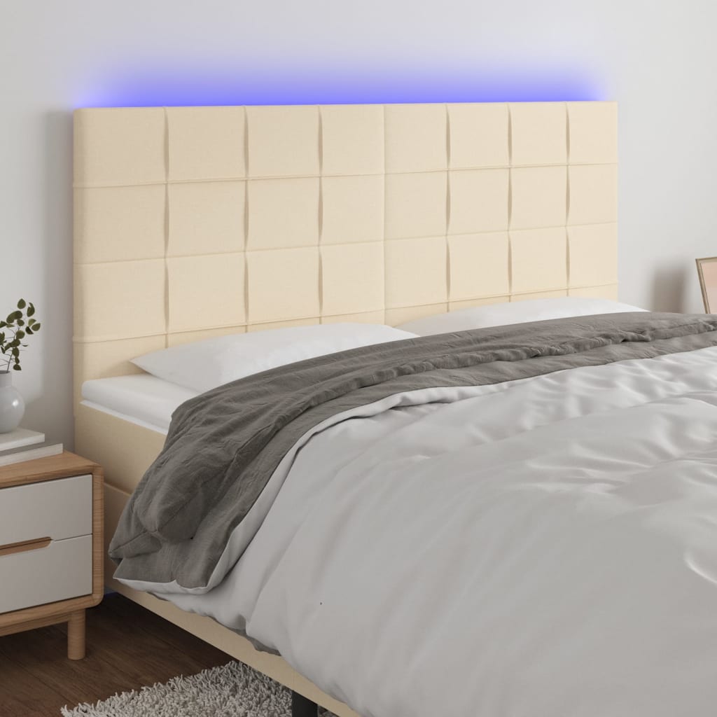 Hoofdbord LED 200x5x118/128 cm stof crèmekleurig is nu te koop bij PeponiXL, paradijselijk wonen!