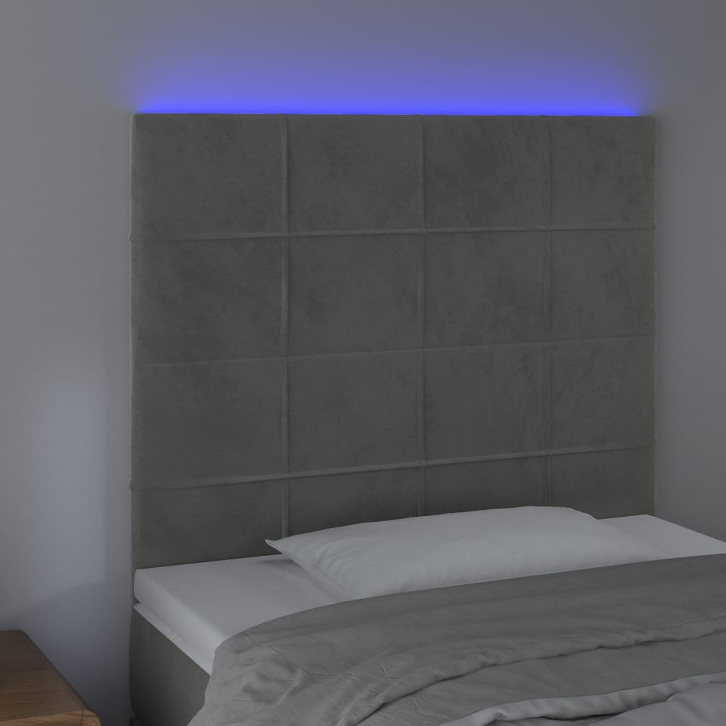 Hoofdbord LED 90x5x118/128 cm fluweel lichtgrijs is nu te koop bij PeponiXL, paradijselijk wonen!