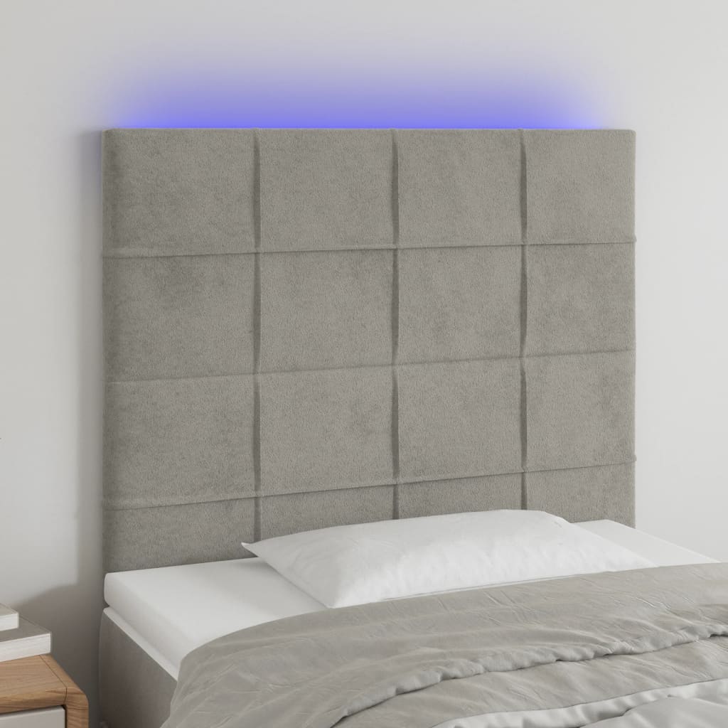 Hoofdbord LED 90x5x118/128 cm fluweel lichtgrijs is nu te koop bij PeponiXL, paradijselijk wonen!