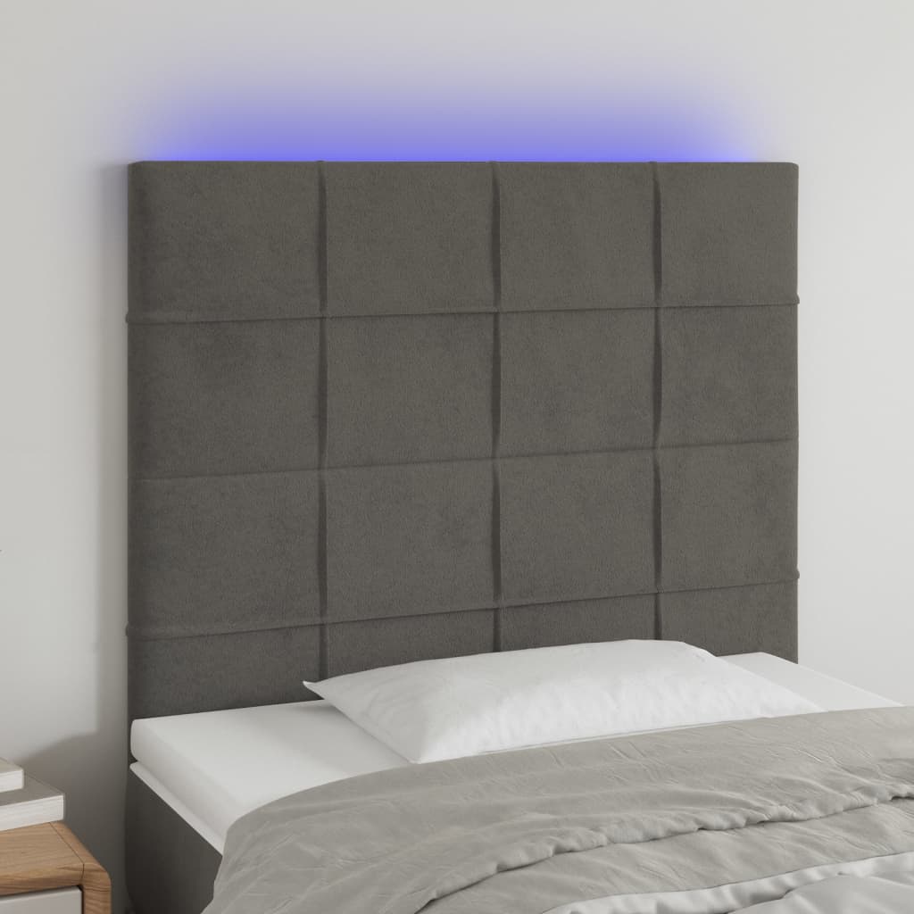 Hoofdbord LED 90x5x118/128 cm fluweel donkergrijs is nu te koop bij PeponiXL, paradijselijk wonen!