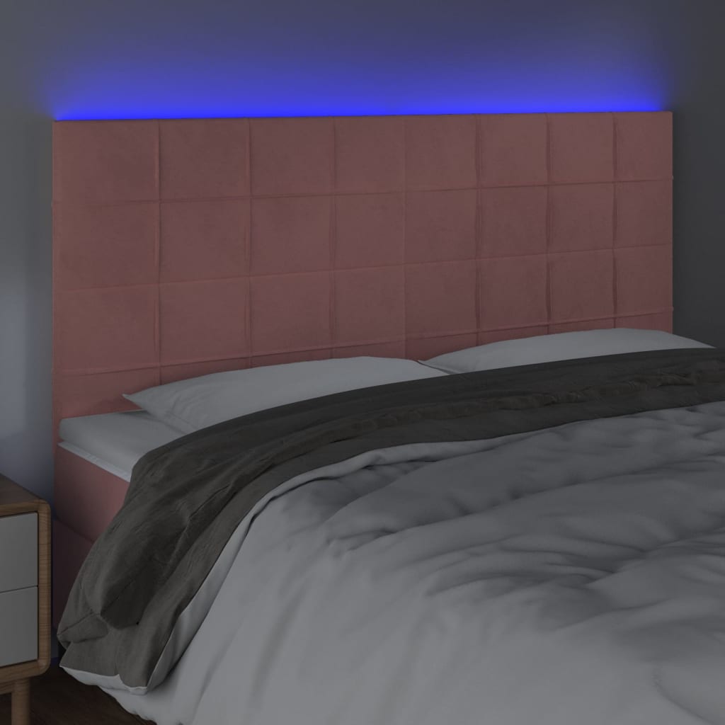 Hoofdbord LED 160x5x118/128 cm fluweel roze is nu te koop bij PeponiXL, paradijselijk wonen!
