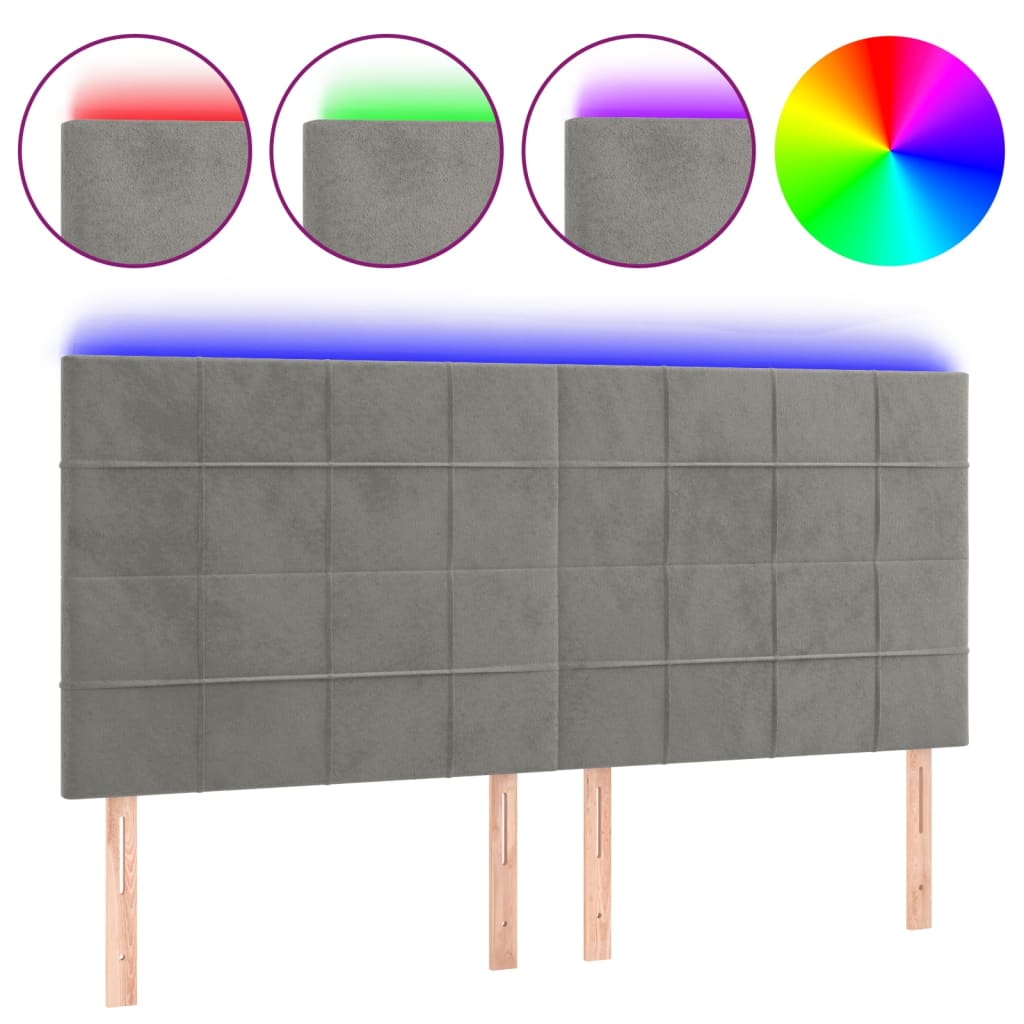 Hoofdbord LED 180x5x118/128 cm fluweel lichtgrijs is nu te koop bij PeponiXL, paradijselijk wonen!