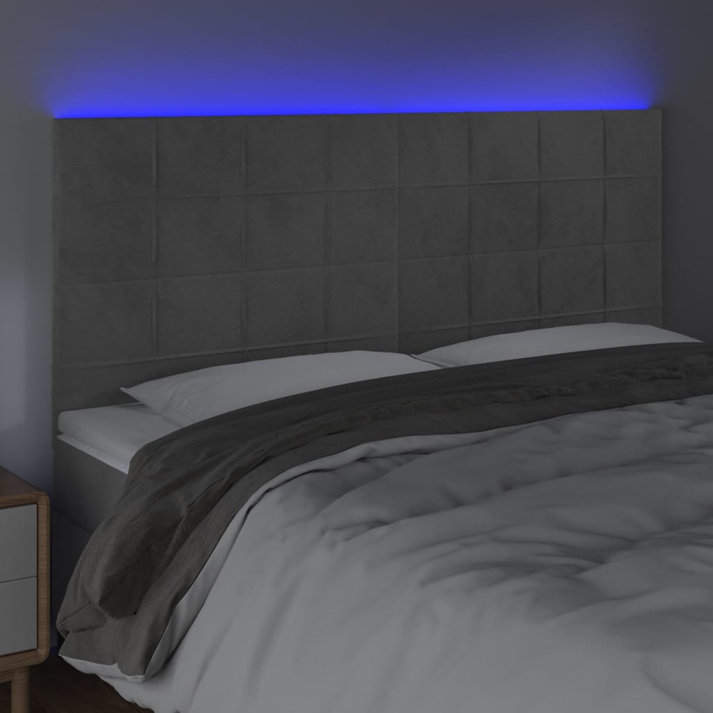 Hoofdbord LED 180x5x118/128 cm fluweel lichtgrijs is nu te koop bij PeponiXL, paradijselijk wonen!
