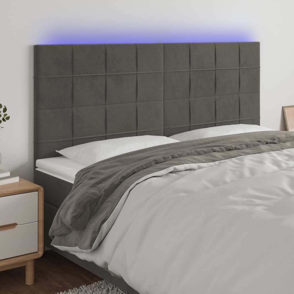 Hoofdbord LED 180x5x118/128 cm fluweel donkergrijs is nu te koop bij PeponiXL, paradijselijk wonen!