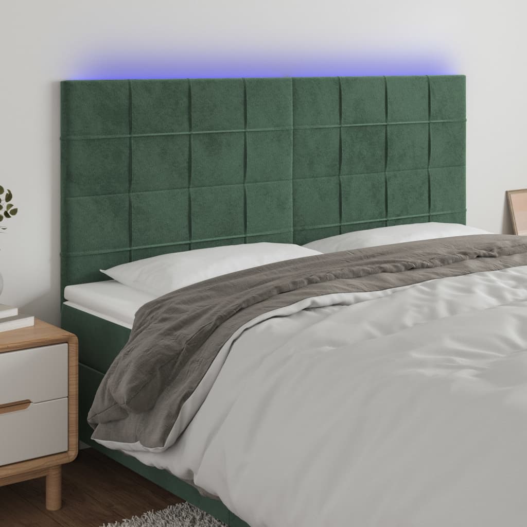 Hoofdbord LED 200x5x118/128 cm fluweel donkergroen is nu te koop bij PeponiXL, paradijselijk wonen!