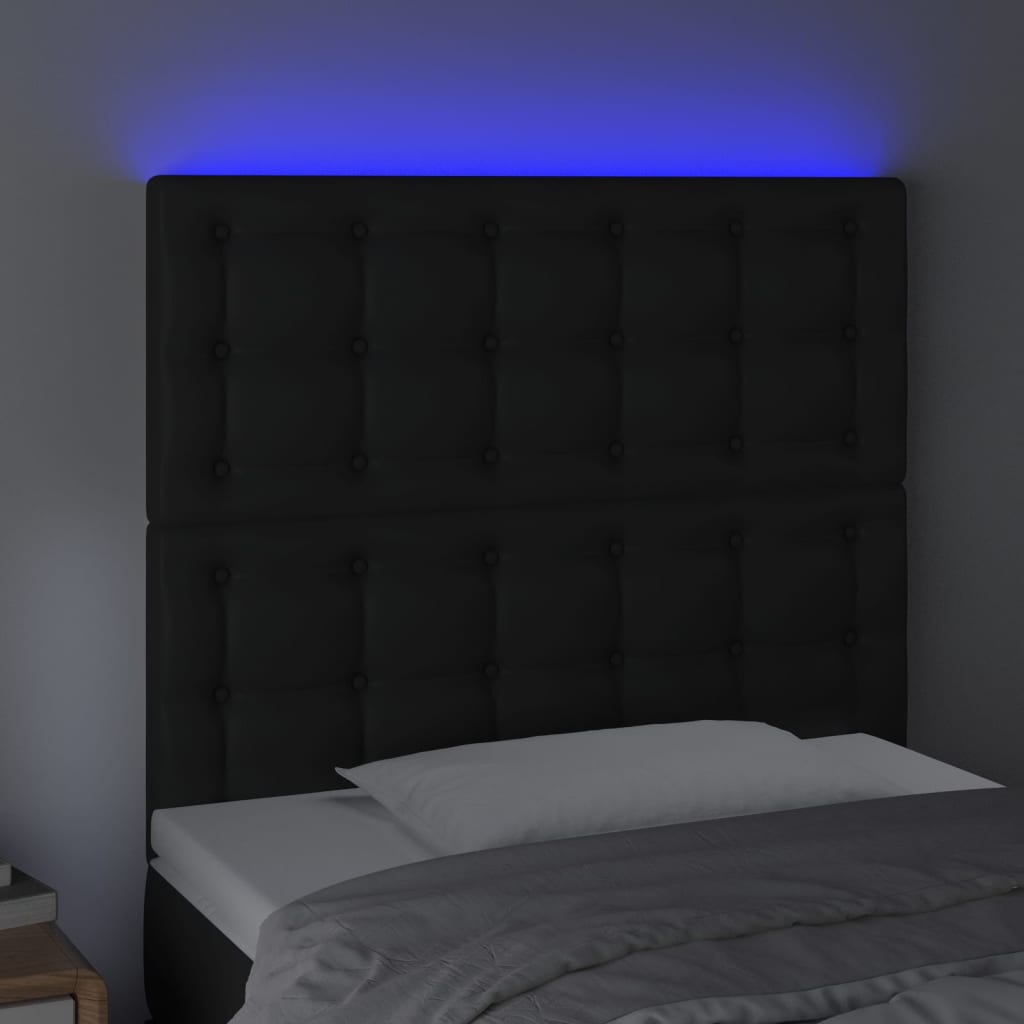 Hoofdbord LED 90x5x118/128 cm kunstleer zwart is nu te koop bij PeponiXL, paradijselijk wonen!