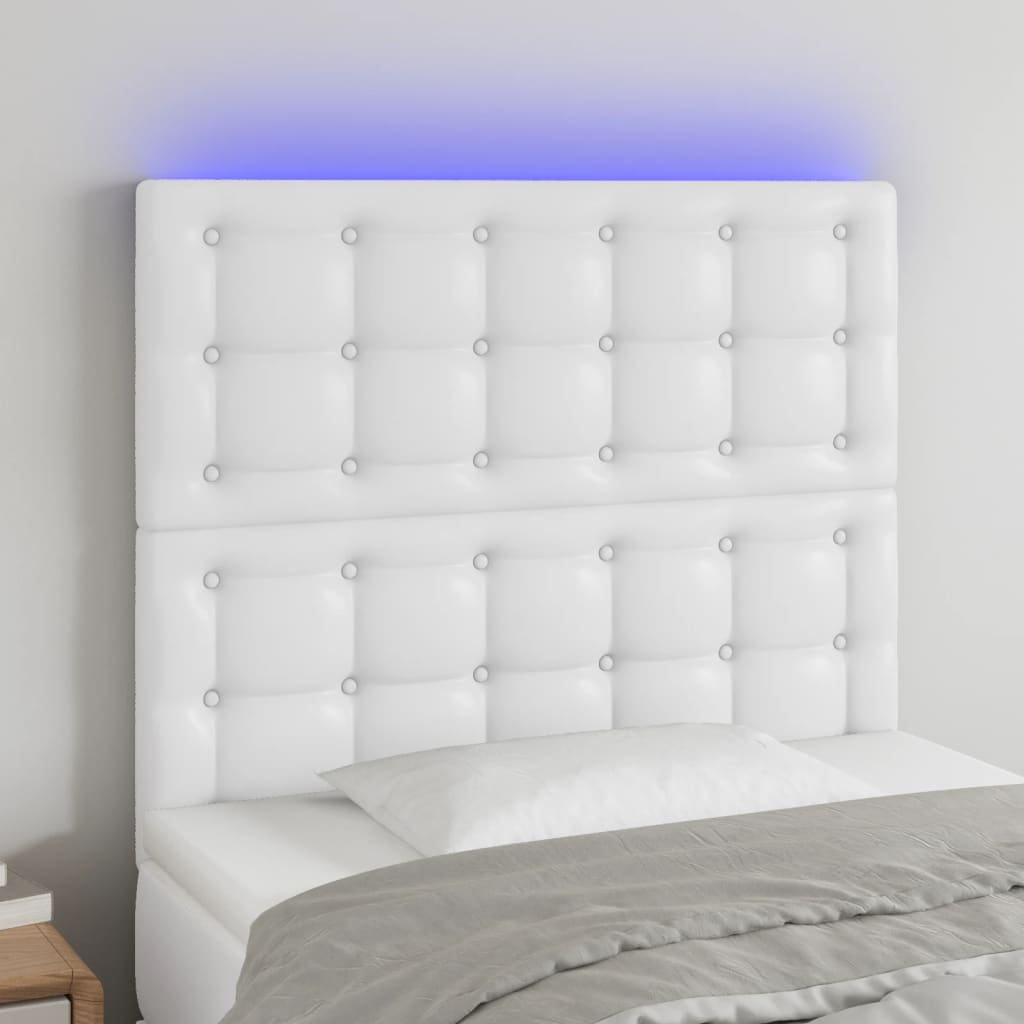 Hoofdbord LED 90x5x118/128 cm kunstleer wit is nu te koop bij PeponiXL, paradijselijk wonen!