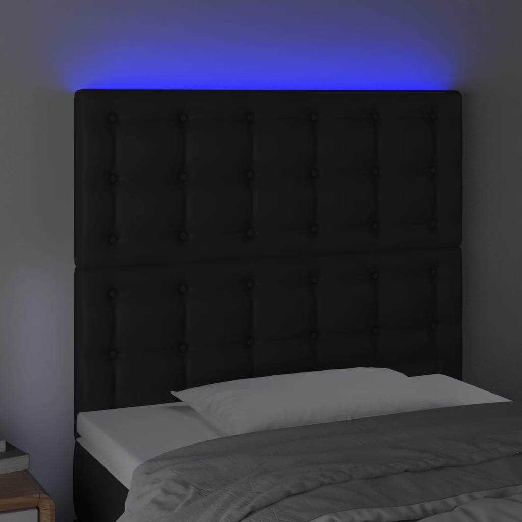 Hoofdbord LED 100x5x118/128 cm kunstleer zwart is nu te koop bij PeponiXL, paradijselijk wonen!