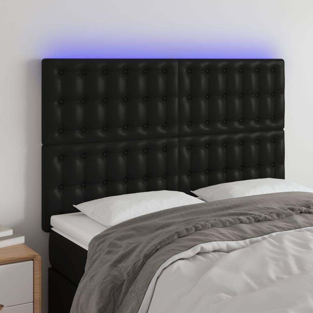 Hoofdbord LED 144x5x118/128 cm kunstleer zwart is nu te koop bij PeponiXL, paradijselijk wonen!