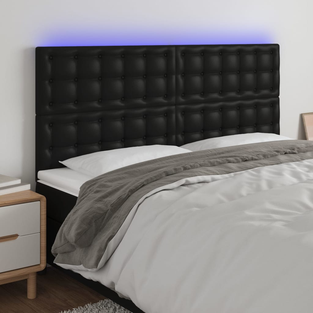 Hoofdbord LED 160x5x118/128 cm kunstleer zwart is nu te koop bij PeponiXL, paradijselijk wonen!