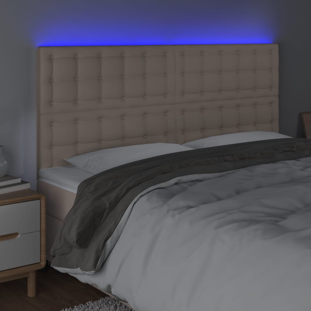 Hoofdbord LED 200x5x118/128 cm kunstleer cappuccinokleurig is nu te koop bij PeponiXL, paradijselijk wonen!