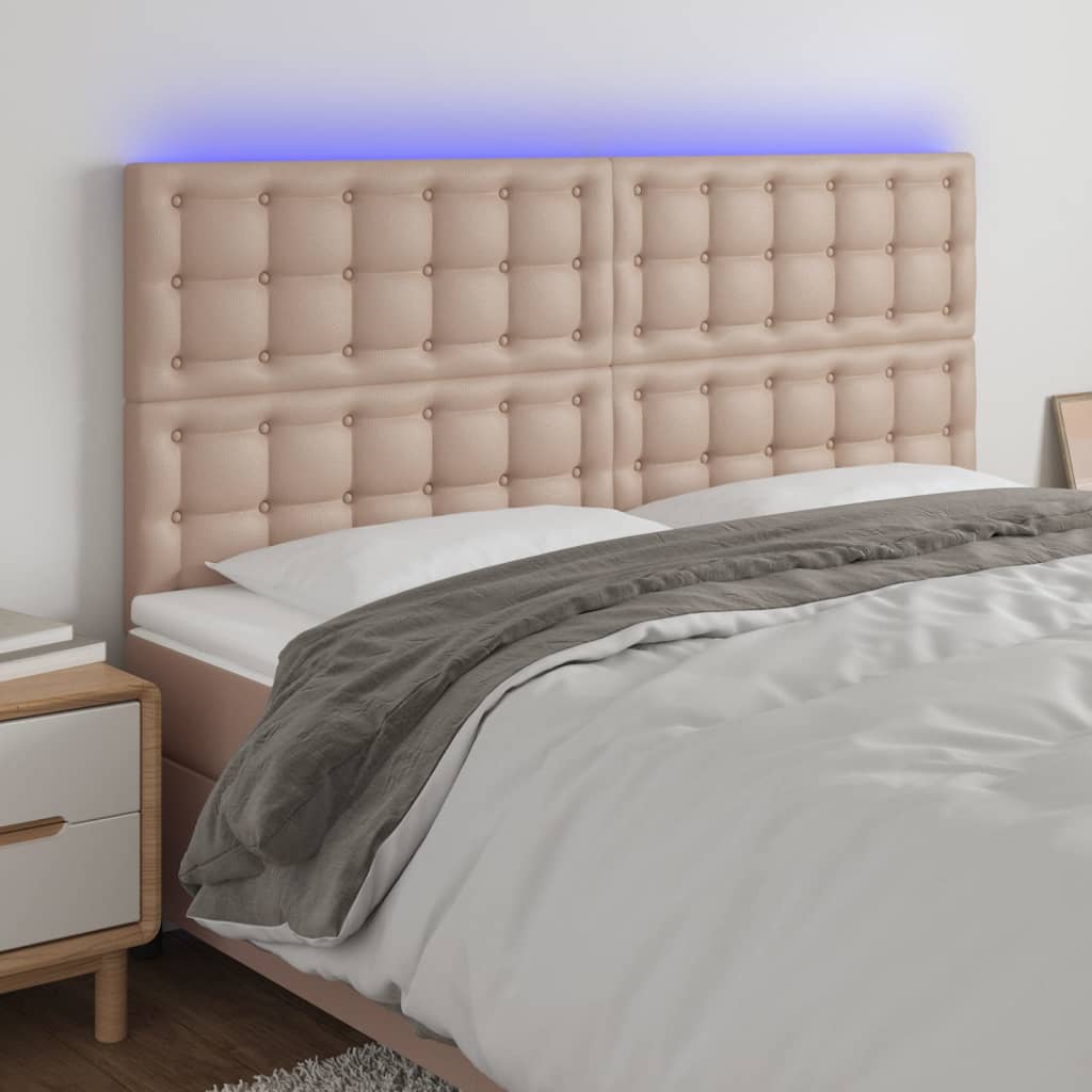 Hoofdbord LED 200x5x118/128 cm kunstleer cappuccinokleurig is nu te koop bij PeponiXL, paradijselijk wonen!
