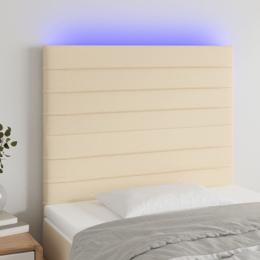 Hoofdbord LED 90x5x118/128 cm stof crèmekleurig is nu te koop bij PeponiXL, paradijselijk wonen!