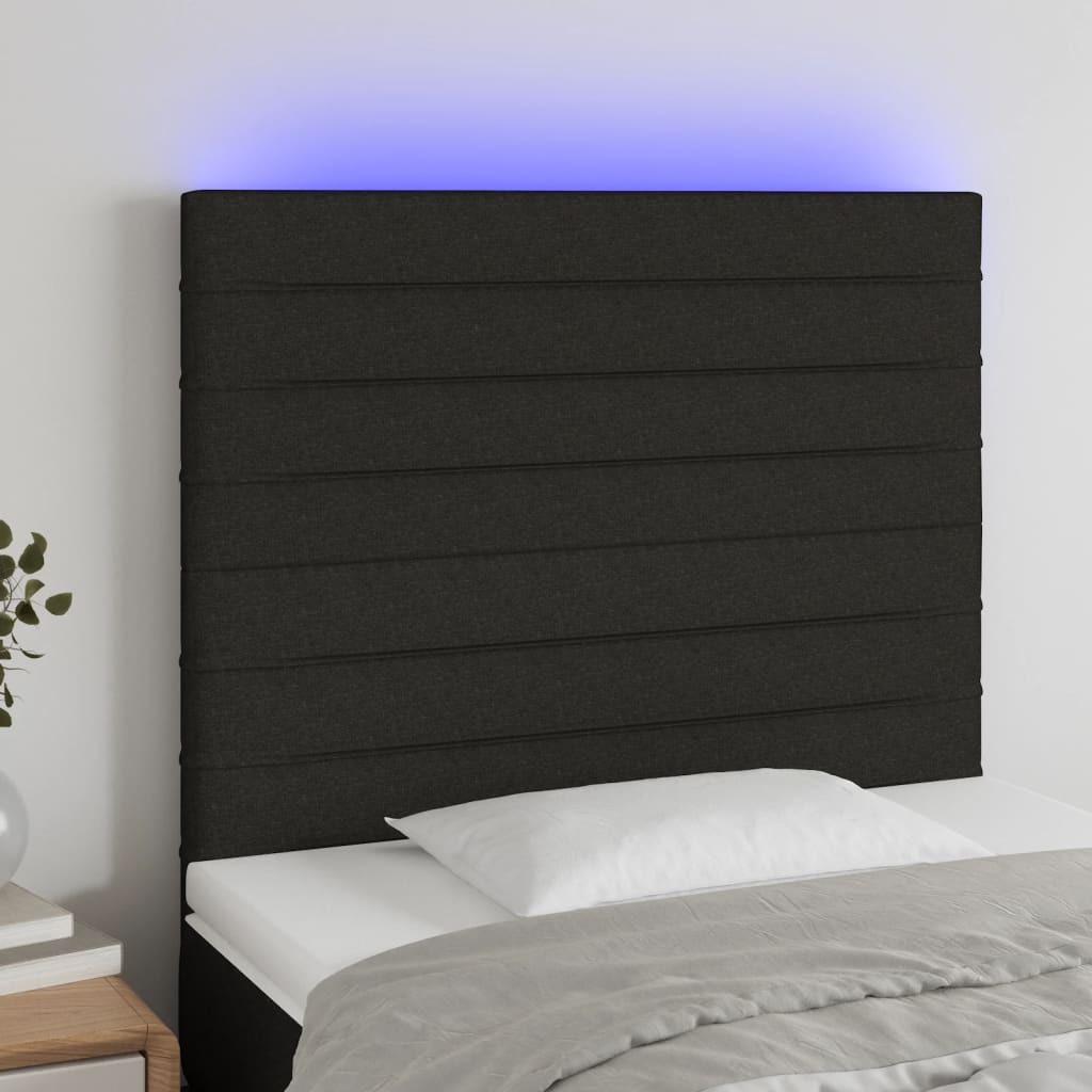 Hoofdbord LED 100x5x118/128 cm stof zwart is nu te koop bij PeponiXL, paradijselijk wonen!
