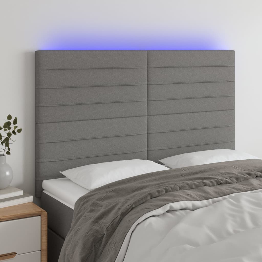 Hoofdbord LED 144x5x118/128 cm stof donkergrijs is nu te koop bij PeponiXL, paradijselijk wonen!