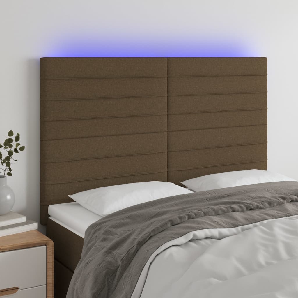 Hoofdbord LED 144x5x118/128 cm stof donkerbruin is nu te koop bij PeponiXL, paradijselijk wonen!