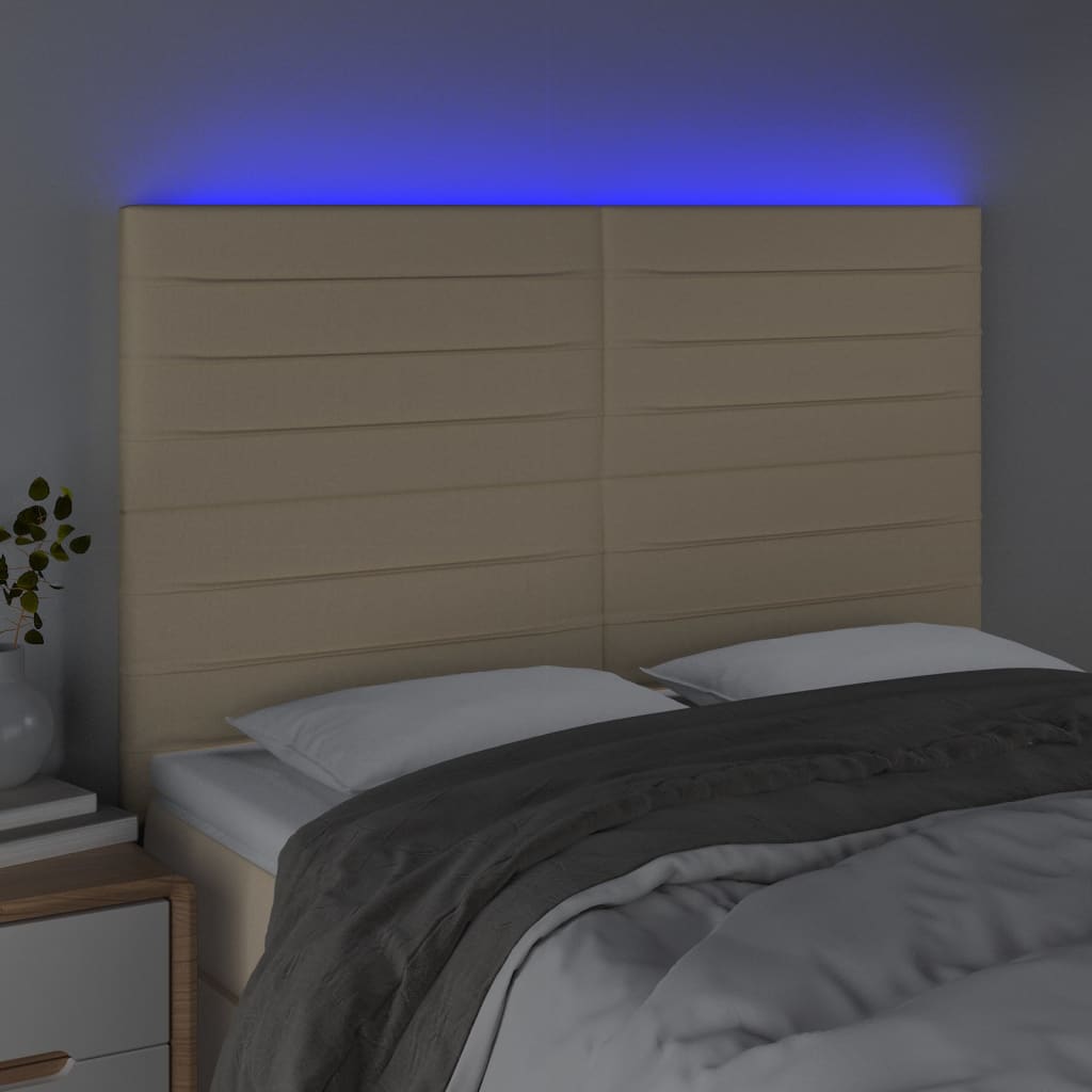 Hoofdbord LED 144x5x118/128 cm stof crèmekleurig is nu te koop bij PeponiXL, paradijselijk wonen!