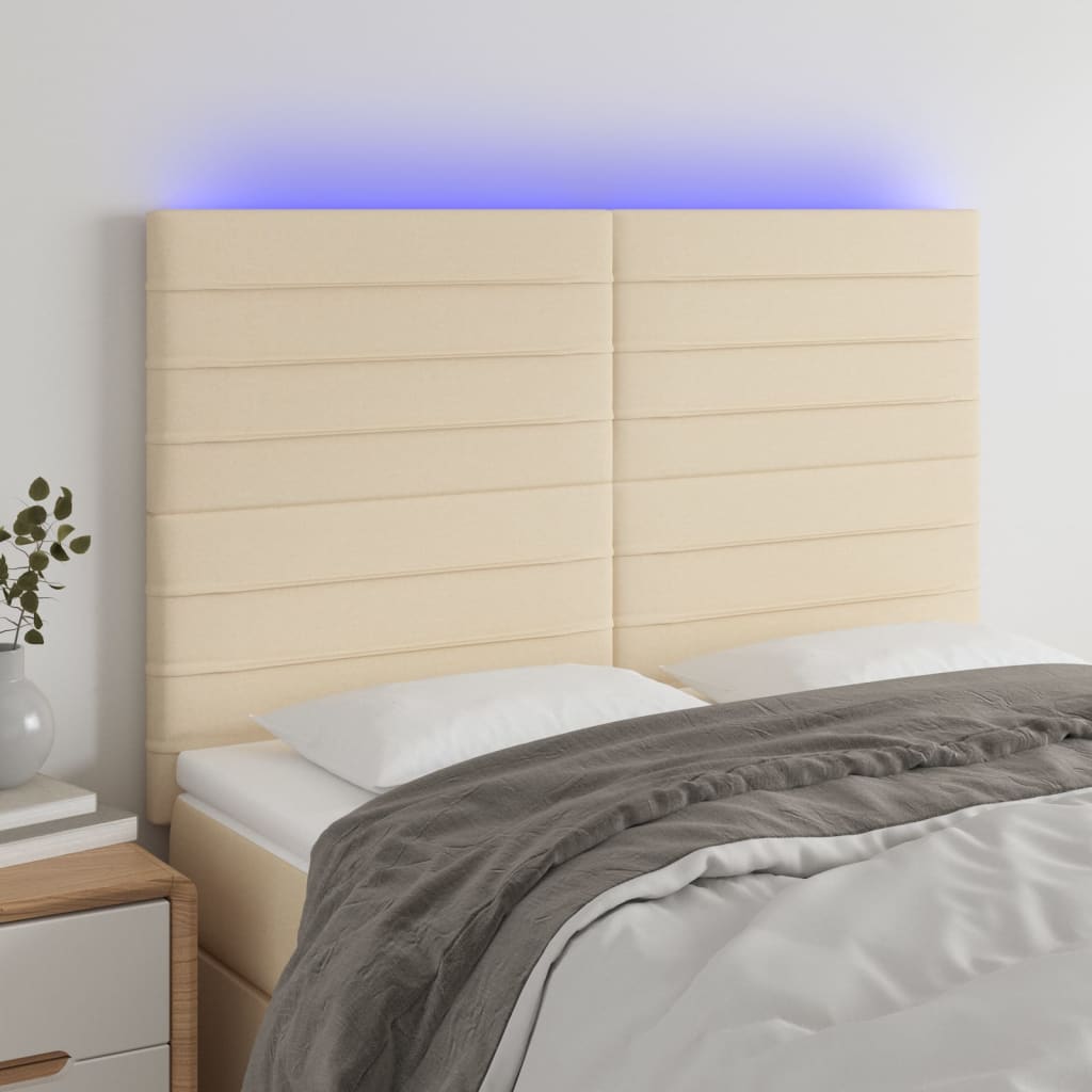 Hoofdbord LED 144x5x118/128 cm stof crèmekleurig is nu te koop bij PeponiXL, paradijselijk wonen!