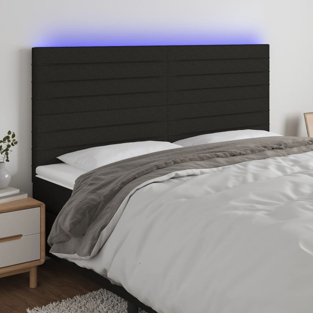 Hoofdbord LED 180x5x118/128 cm stof zwart is nu te koop bij PeponiXL, paradijselijk wonen!