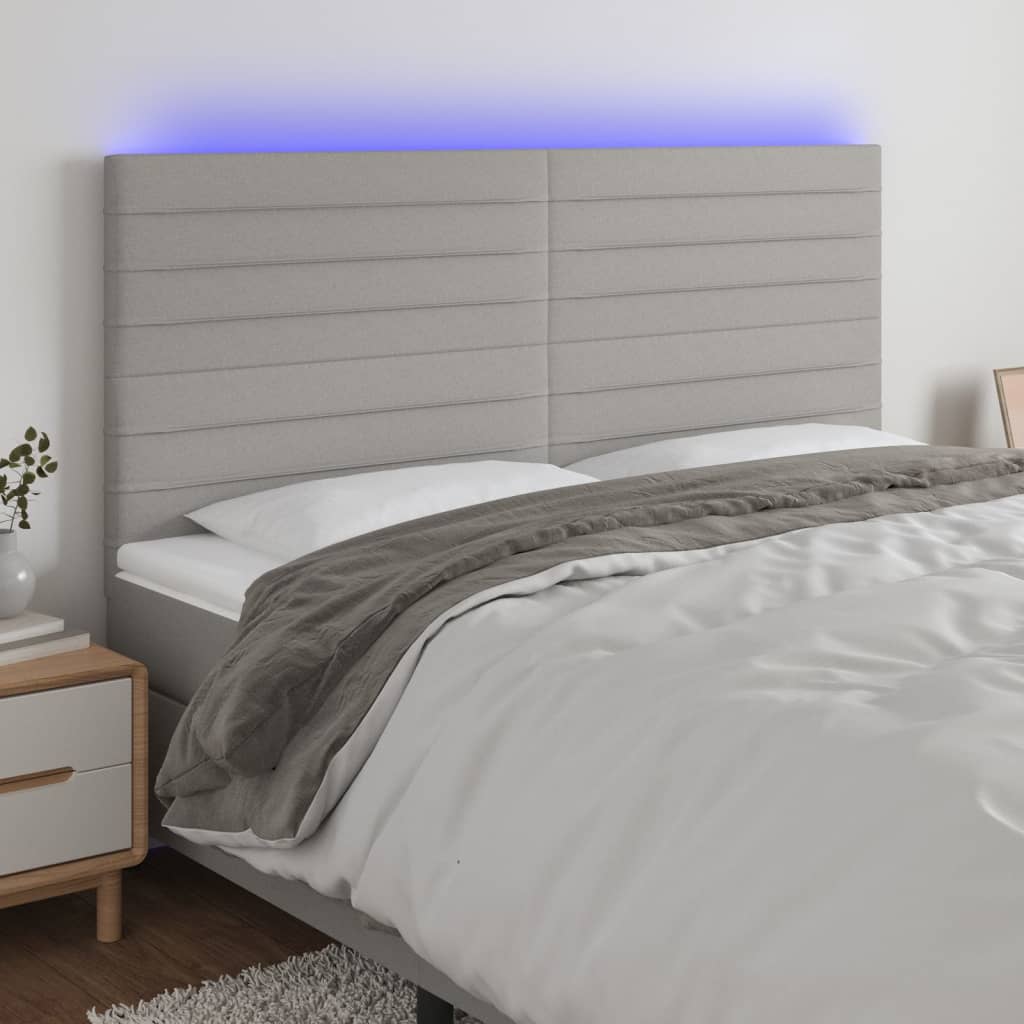 Hoofdbord LED 200x5x118/128 cm stof lichtgrijs is nu te koop bij PeponiXL, paradijselijk wonen!