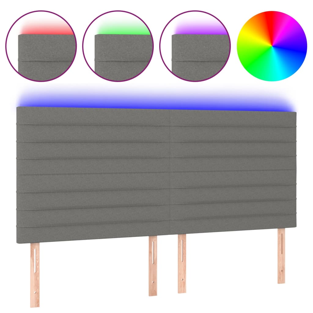 Hoofdbord LED 200x5x118/128 cm stof donkergrijs is nu te koop bij PeponiXL, paradijselijk wonen!
