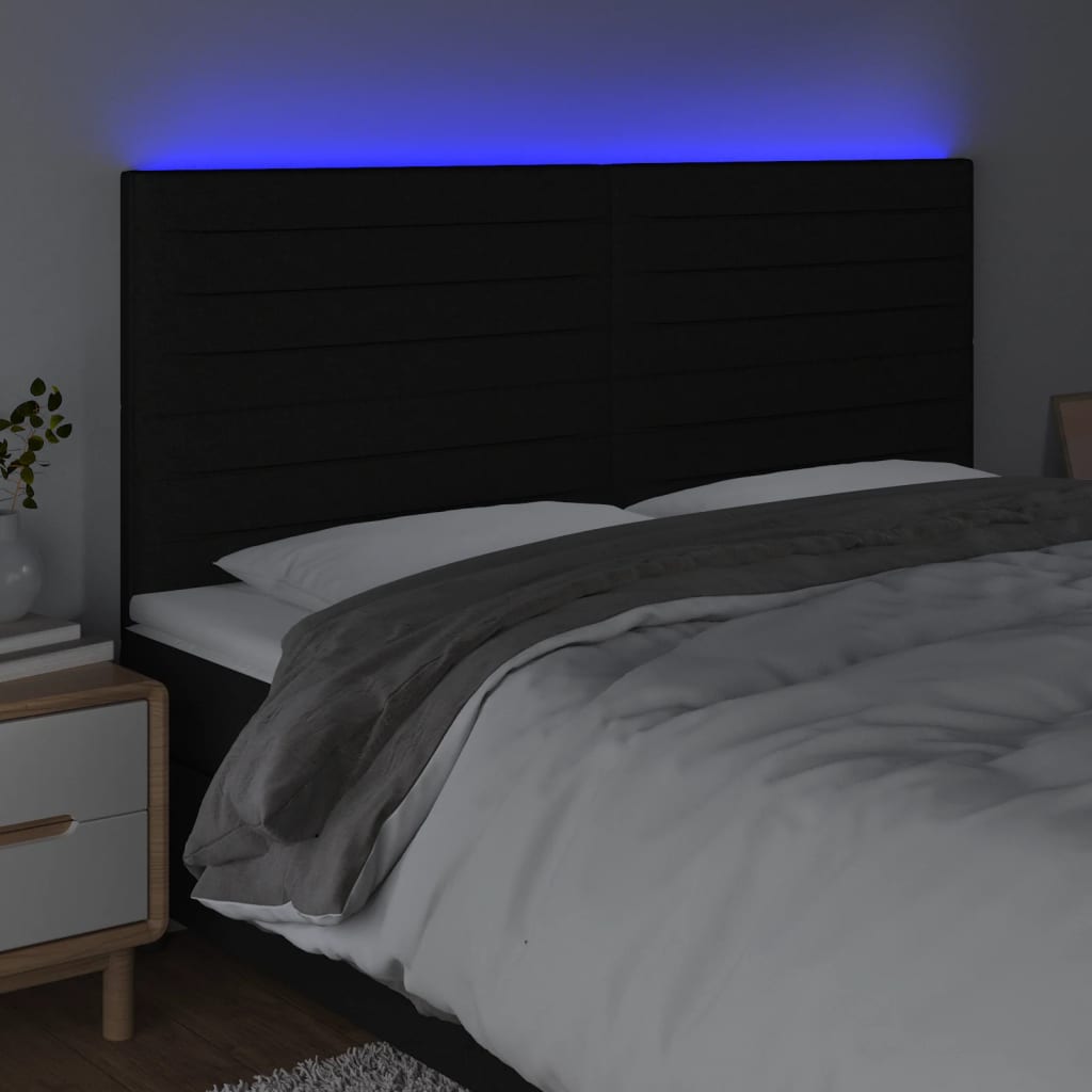 Hoofdbord LED 200x5x118/128 cm stof zwart is nu te koop bij PeponiXL, paradijselijk wonen!