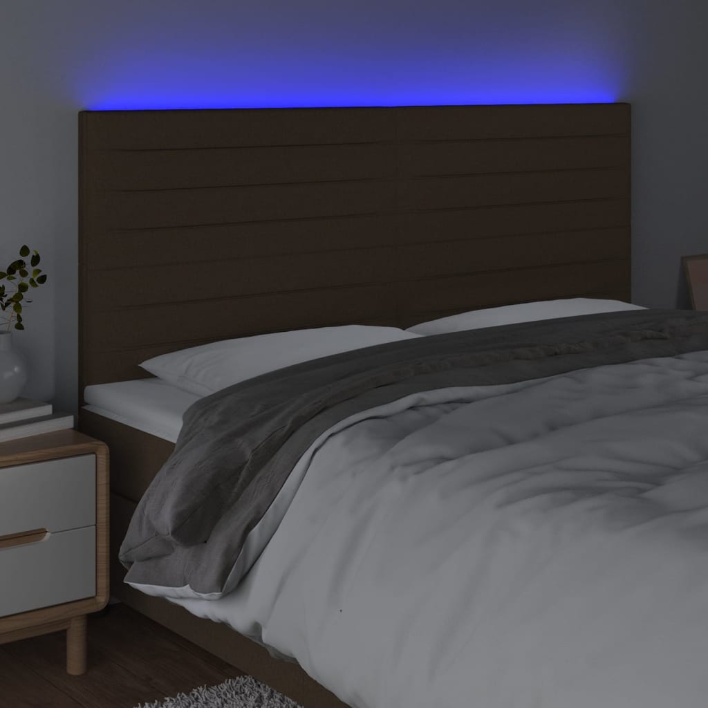 Hoofdbord LED 200x5x118/128 cm stof donkerbruin is nu te koop bij PeponiXL, paradijselijk wonen!