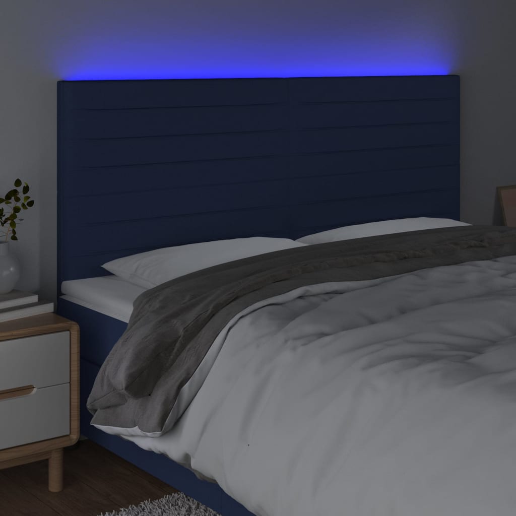 Hoofdbord LED 200x5x118/128 cm stof blauw is nu te koop bij PeponiXL, paradijselijk wonen!