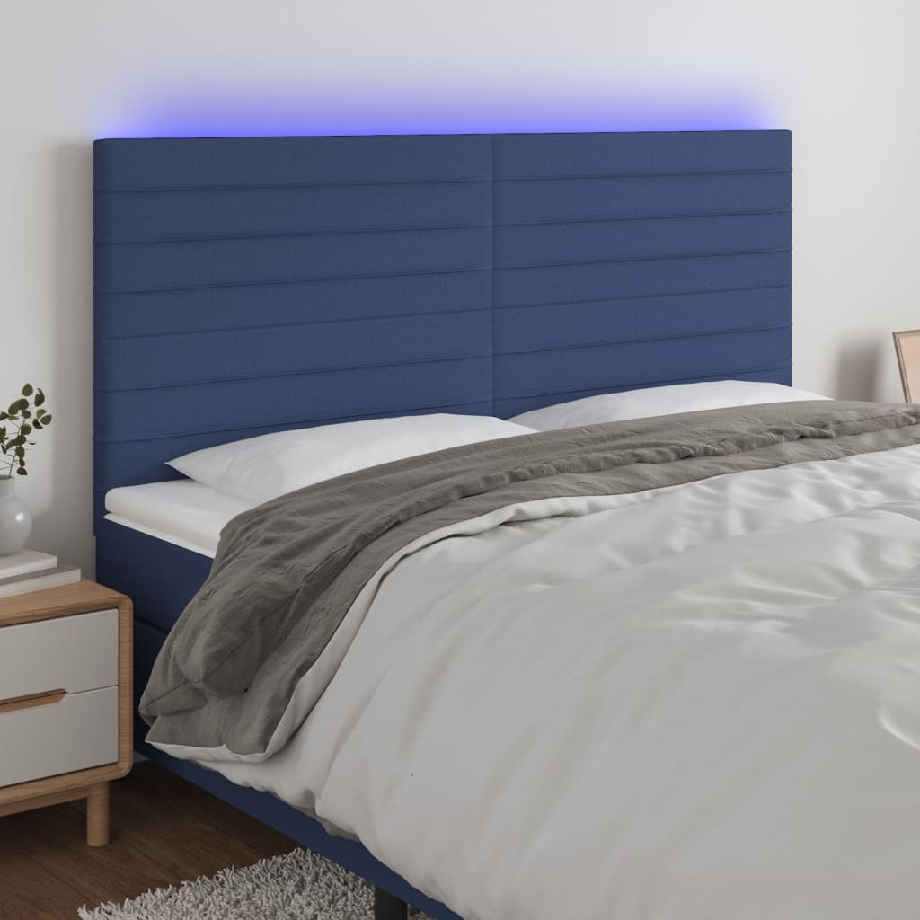 Hoofdbord LED 200x5x118/128 cm stof blauw is nu te koop bij PeponiXL, paradijselijk wonen!