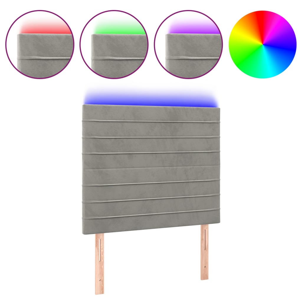 Hoofdbord LED 90x5x118/128 cm fluweel lichtgrijs is nu te koop bij PeponiXL, paradijselijk wonen!