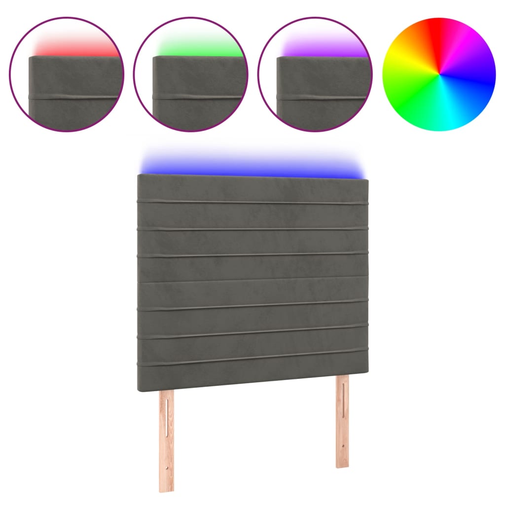 Hoofdbord LED 90x5x118/128 cm fluweel donkergrijs is nu te koop bij PeponiXL, paradijselijk wonen!