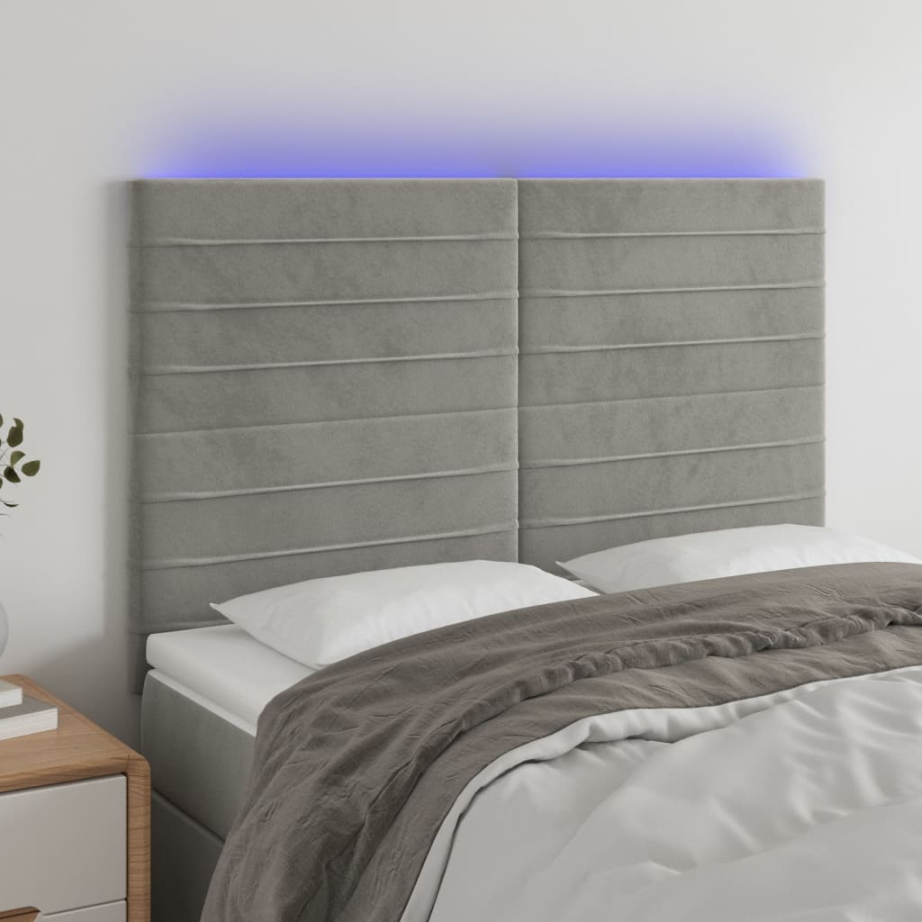 Hoofdbord LED 144x5x118/128 cm fluweel lichtgrijs is nu te koop bij PeponiXL, paradijselijk wonen!