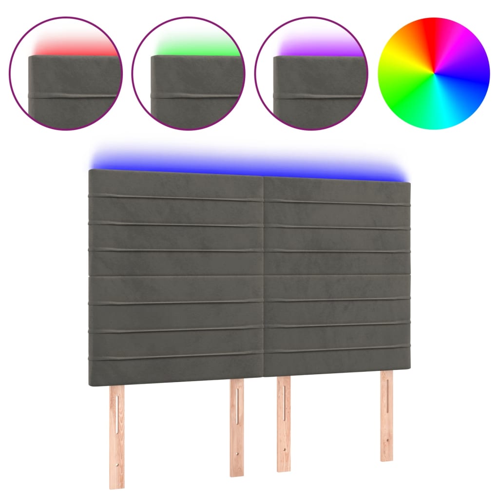 Hoofdbord LED 144x5x118/128 cm fluweel donkergrijs is nu te koop bij PeponiXL, paradijselijk wonen!