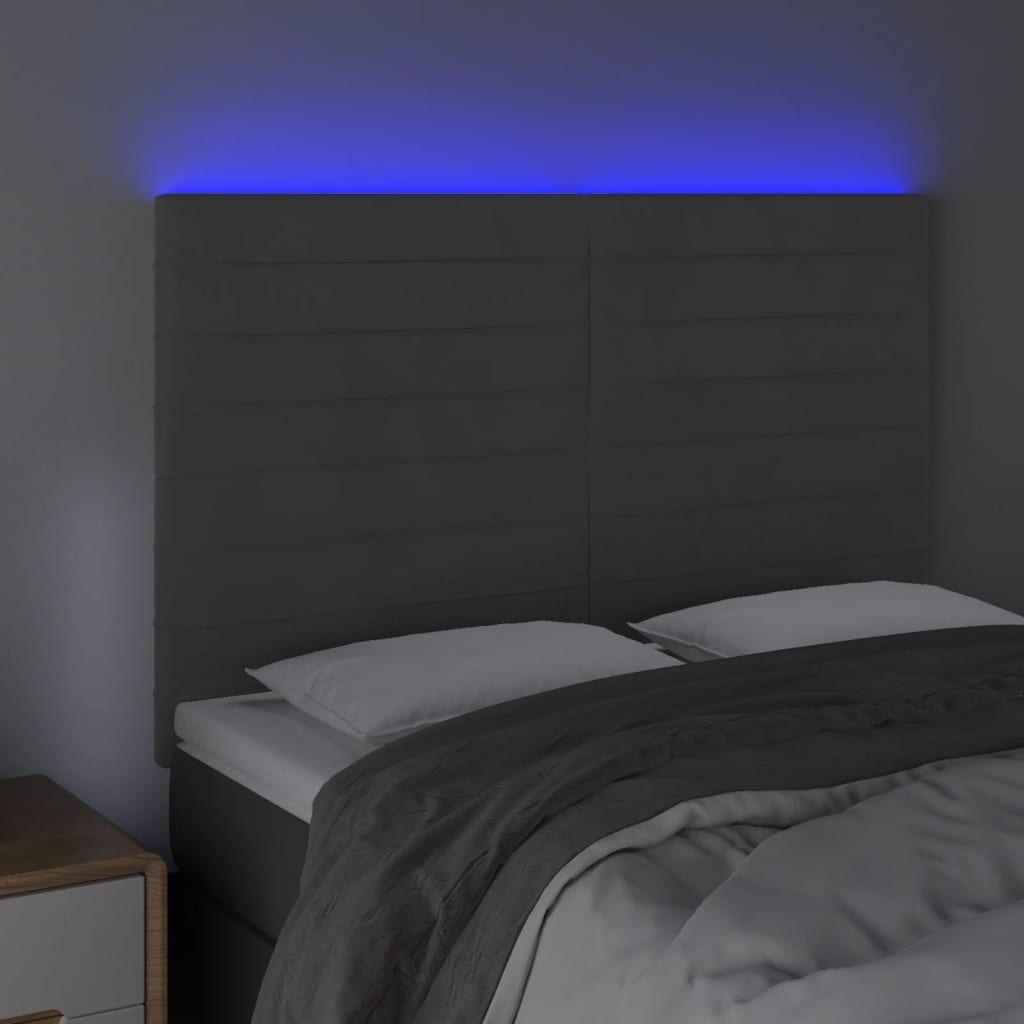 Hoofdbord LED 144x5x118/128 cm fluweel donkergrijs is nu te koop bij PeponiXL, paradijselijk wonen!