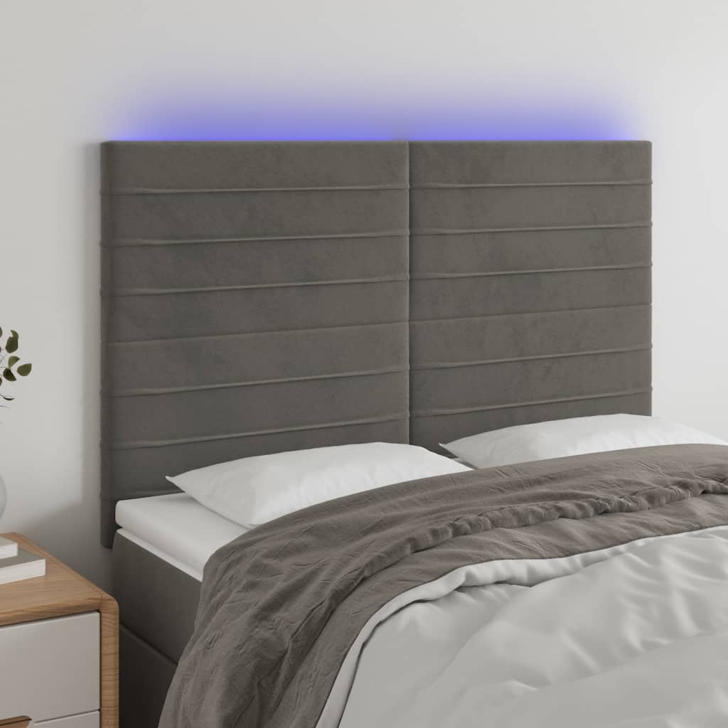 Hoofdbord LED 144x5x118/128 cm fluweel donkergrijs is nu te koop bij PeponiXL, paradijselijk wonen!