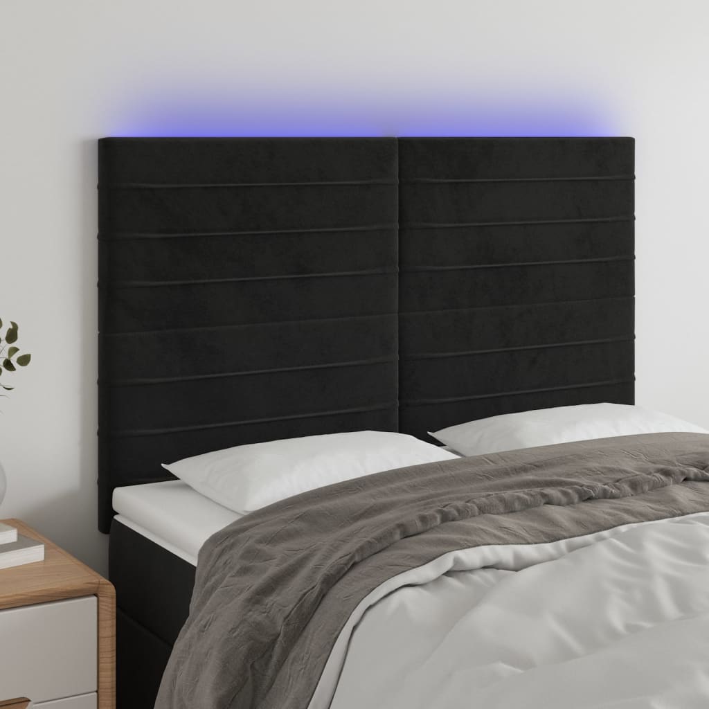 Hoofdbord LED 144x5x118/128 cm fluweel zwart is nu te koop bij PeponiXL, paradijselijk wonen!