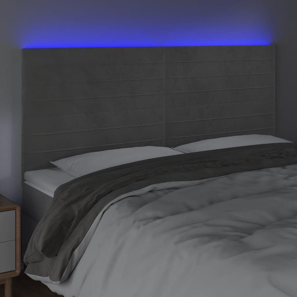 Hoofdbord LED 160x5x118/128 cm fluweel lichtgrijs is nu te koop bij PeponiXL, paradijselijk wonen!