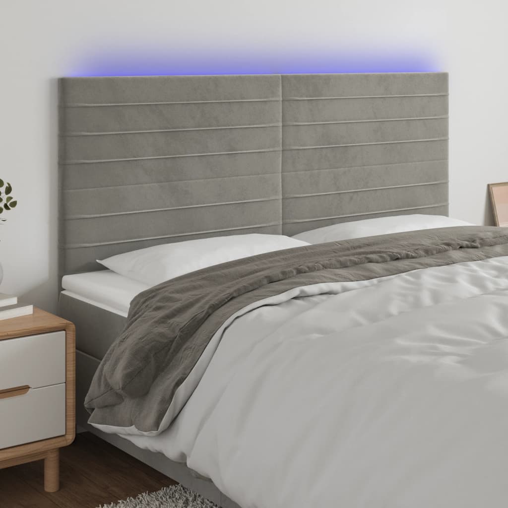 Hoofdbord LED 160x5x118/128 cm fluweel lichtgrijs is nu te koop bij PeponiXL, paradijselijk wonen!